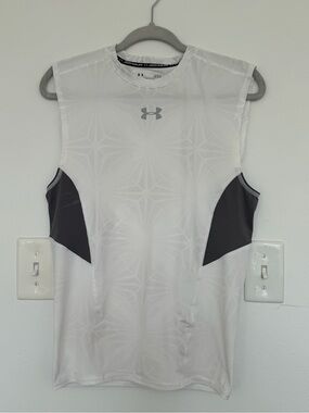 Under Armour White and Gray Sleeveless Compression Tank